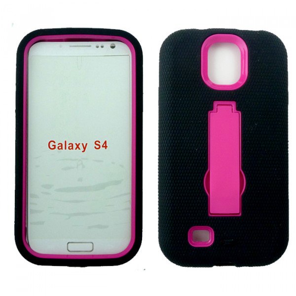 Wholesale Samsung Galaxy S4 Armor Hybrid with Kickstand (Black-Hot Pink)